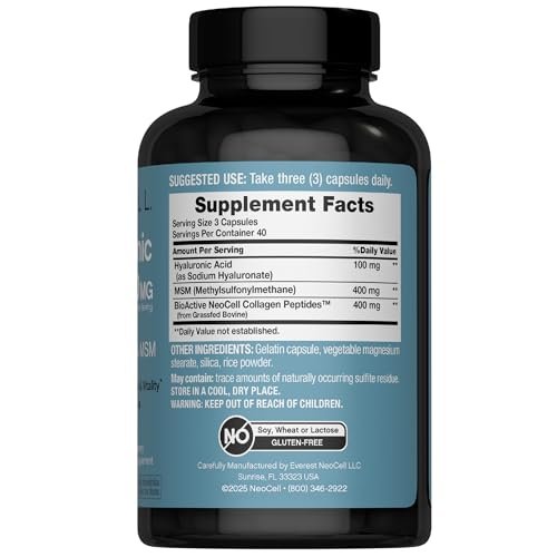 NeoCell Hyaluronsäure-Komplex 900mg | 120 Kapseln | mit bioaktiven Kollagenpeptiden & MSM | Premium-Formel