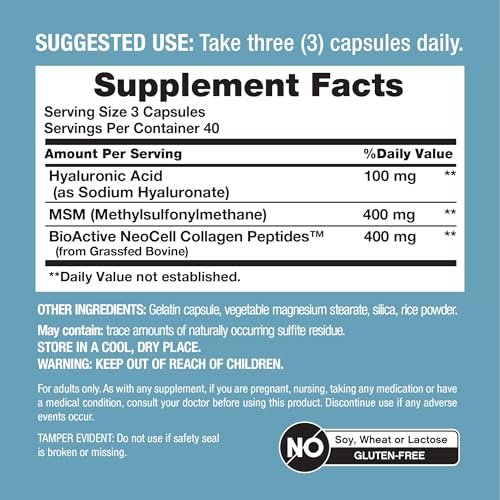 NeoCell Hyaluronsäure-Komplex 900mg | 120 Kapseln | mit bioaktiven Kollagenpeptiden & MSM | Premium-Formel