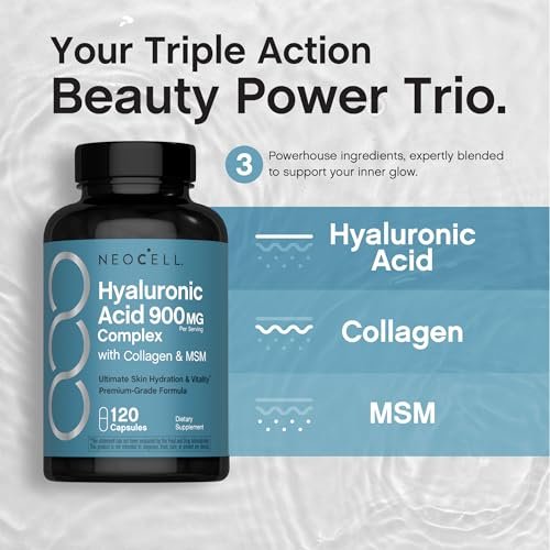 NeoCell Hyaluronsäure-Komplex 900mg | 120 Kapseln | mit bioaktiven Kollagenpeptiden & MSM | Premium-Formel