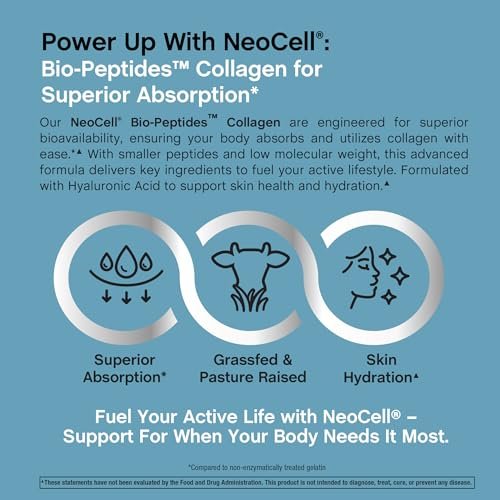 NeoCell Kollagen-Peptid Kapseln | 90 Kapseln | Mit Hyaluronsäure | Für Hautfeuchtigkeit und verbesserte Absorption | Fortschrittliche Weidehaltungs-Formel | Für Frauen und Männer