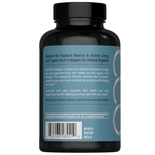 NeoCell Kollagen-Peptid Kapseln | 90 Kapseln | Mit Hyaluronsäure | Für Hautfeuchtigkeit und verbesserte Absorption | Fortschrittliche Weidehaltungs-Formel | Für Frauen und Männer