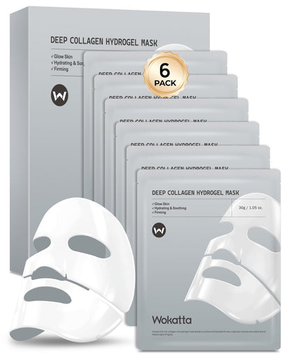Wokatta 6er Pack Bio-Collagen Gesichtsmaske – Feuchtigkeitsspendende Nachtmasken für Festigkeit, Porenverfeinerung und Anti-Aging