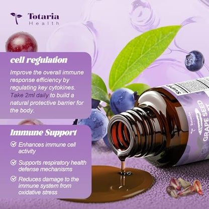 Totaria Traubenkernextrakt flüssige Tropfen | Hochdosiert 95 % Polyphenole Antioxidans für Haut, Herz & Immunsystem | Vegan, glutenfrei, alkoholfrei & ohne Gentechnik | 60 ml