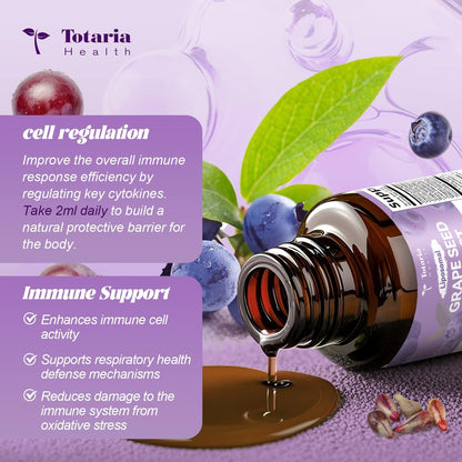Totaria Traubenkernextrakt flüssige Tropfen | Hochdosiert 95 % Polyphenole Antioxidans für Haut, Herz & Immunsystem | Vegan, glutenfrei, alkoholfrei & ohne Gentechnik | 60 ml