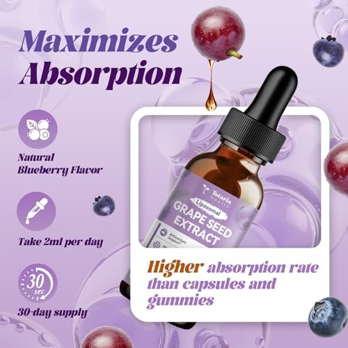 Totaria Traubenkernextrakt flüssige Tropfen | Hochdosiert 95 % Polyphenole Antioxidans für Haut, Herz & Immunsystem | Vegan, glutenfrei, alkoholfrei & ohne Gentechnik | 60 ml