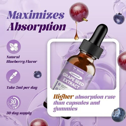 Totaria Traubenkernextrakt flüssige Tropfen | Hochdosiert 95 % Polyphenole Antioxidans für Haut, Herz & Immunsystem | Vegan, glutenfrei, alkoholfrei & ohne Gentechnik | 60 ml