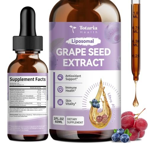 Totaria Traubenkernextrakt flüssige Tropfen | Hochdosiert 95 % Polyphenole Antioxidans für Haut, Herz & Immunsystem | Vegan, glutenfrei, alkoholfrei & ohne Gentechnik | 60 ml