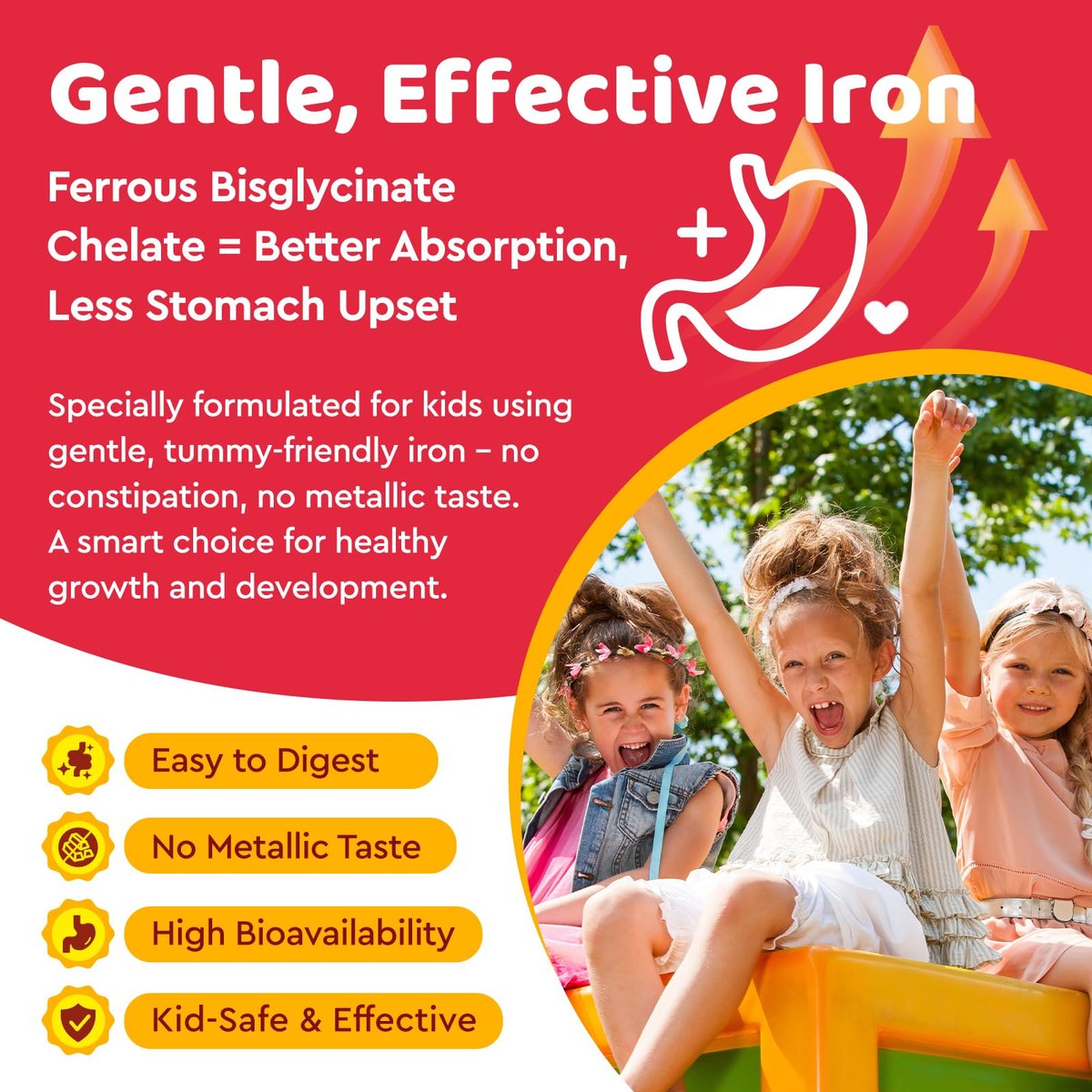 Eisen Gummibärchen für Kinder | Multivitamin mit Eisen, Zink, Vitamin B-Komplex, A, C, D3, B12, Folsäure - Blutbildung & Energie, vegan, Erdbeer 60 Stück