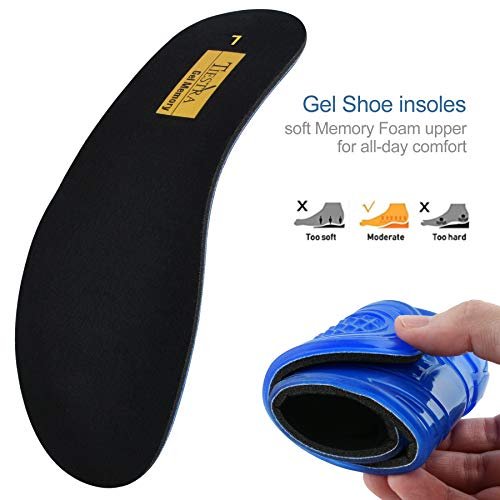 TIESTRA Cushion Gel Schuh-Einlegesohlen für Herren – Stoßdämpfung für Fußentlastung, Komfort Memory Foam Sport Laufsohlen, Fußgewölbeunterstützung Innensohlen für Arbeitsschuhe, Zuschneidbar, Größe US8-12 Schwarz L