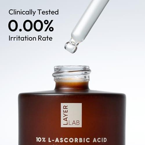 LAYERLAB 10% Vitamin C Radiance Serum mit Resveratrol & Vitamin E | Leistungsstarke Antioxidantien-Formel für einen sichtbar helleren, ebenmäßigen Teint | Feuchtigkeitsspendende K-Beauty Hautpflege (0,94 fl oz)