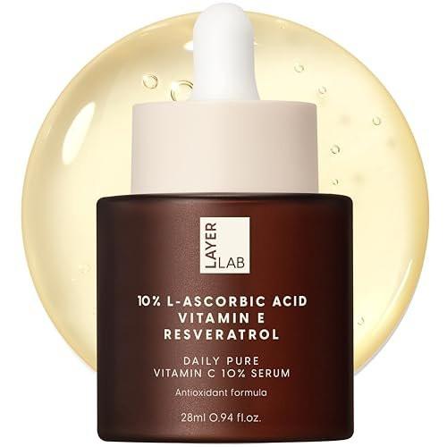 LAYERLAB 10% Vitamin C Radiance Serum mit Resveratrol & Vitamin E | Leistungsstarke Antioxidantien-Formel für einen sichtbar helleren, ebenmäßigen Teint | Feuchtigkeitsspendende K-Beauty Hautpflege (0,94 fl oz)