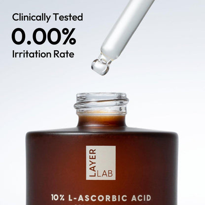 LAYERLAB 10% Vitamin C Radiance Serum mit Resveratrol & Vitamin E | Leistungsstarke Antioxidantien-Formel für einen sichtbar helleren, ebenmäßigen Teint | Feuchtigkeitsspendende K-Beauty Hautpflege (0,94 fl oz)