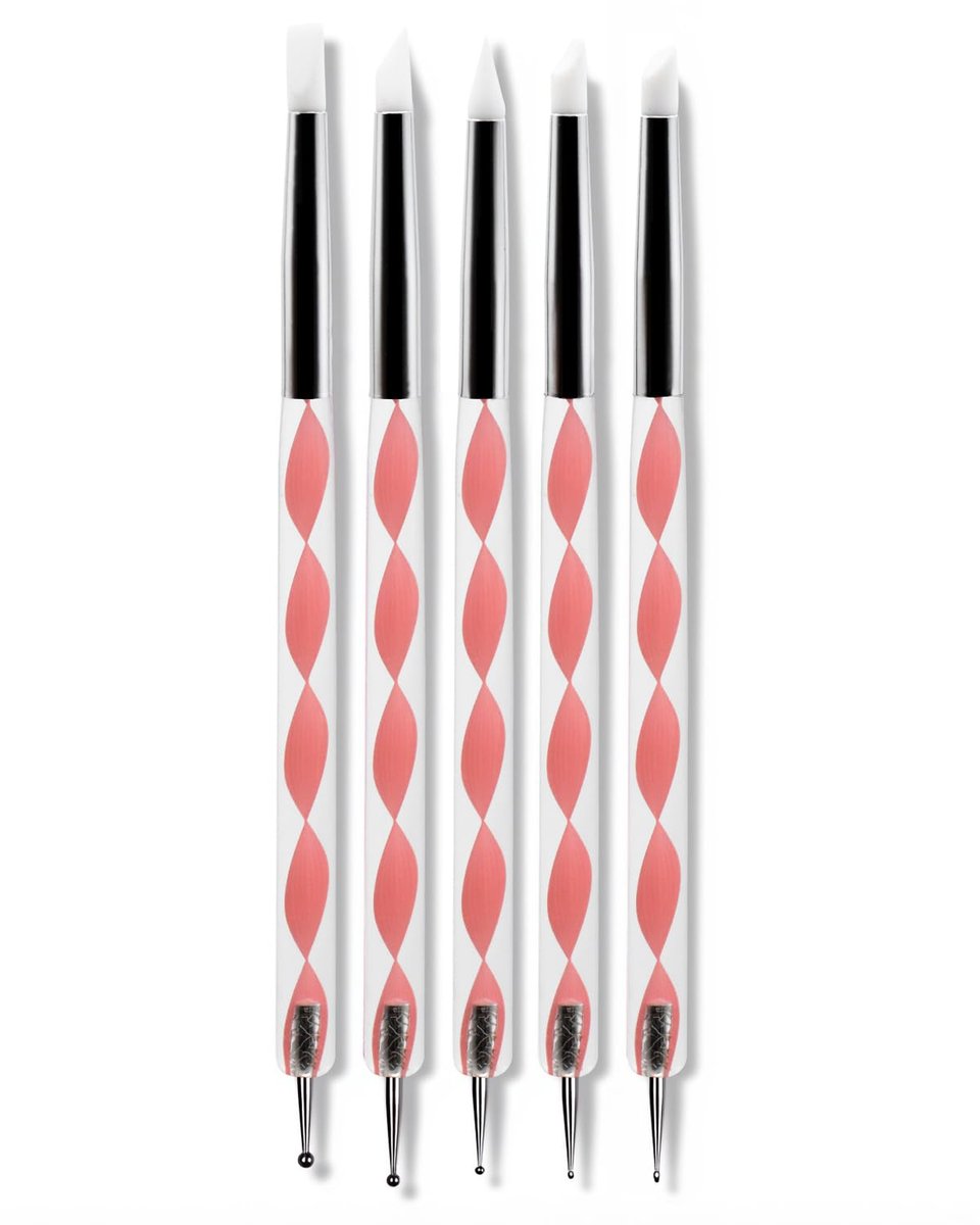5er Set Dual-Ended Nail Art Dotting Tools – Silikon-Modellierstifte & Kugelstifte für Gel-Nagellack, Builder Gel, Chrome-Pulver, 3D DIY Nageldesign & Maniküre-Dekoration
