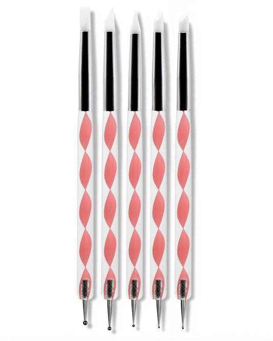 5er Set Dual-Ended Nail Art Dotting Tools – Silikon-Modellierstifte & Kugelstifte für Gel-Nagellack, Builder Gel, Chrome-Pulver, 3D DIY Nageldesign & Maniküre-Dekoration