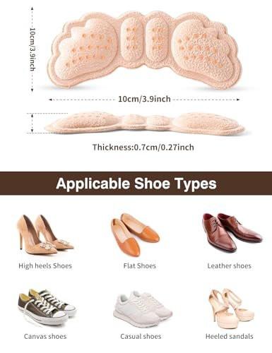 6 Paar Fersenpolster für Schuhe: Fersen-Gripper für Damen und Herren - Fersenkissen, Einlagen für zu große Schuhe - ultramilde Fersenschützer gegen Fersenschmerzen, Rutschen, Blasen, Reibung - Beige