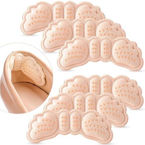 6 Paar Fersenpolster für Schuhe: Fersen-Gripper für Damen und Herren - Fersenkissen, Einlagen für zu große Schuhe - ultramilde Fersenschützer gegen Fersenschmerzen, Rutschen, Blasen, Reibung - Beige