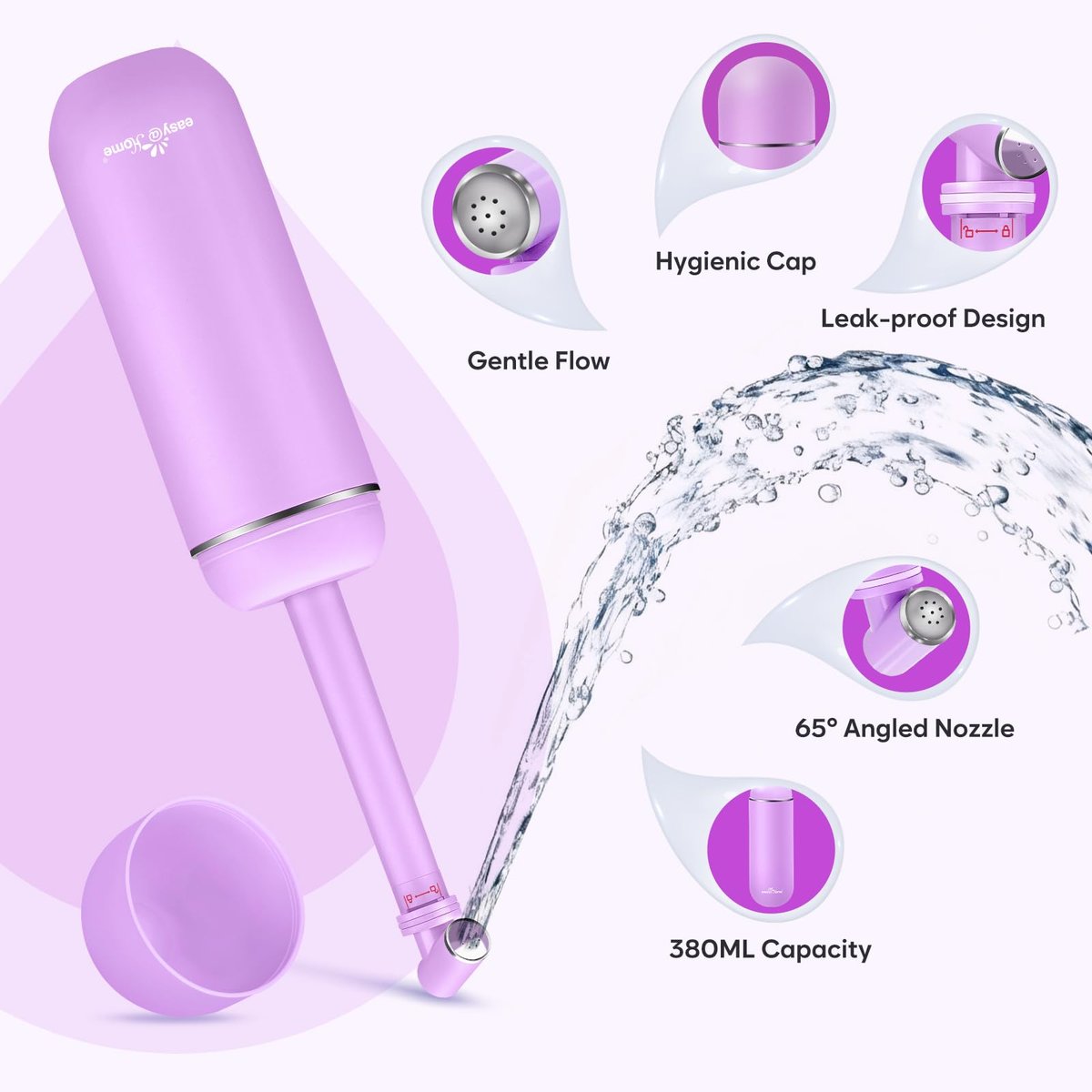 Easy@Home Tragbares Reise-Bidet EPB-01 Pink: Periflasche für die Zeit nach der Geburt – Handdusche für Damenpflege & persönliche Hygiene | 380 ml (12,8 oz)