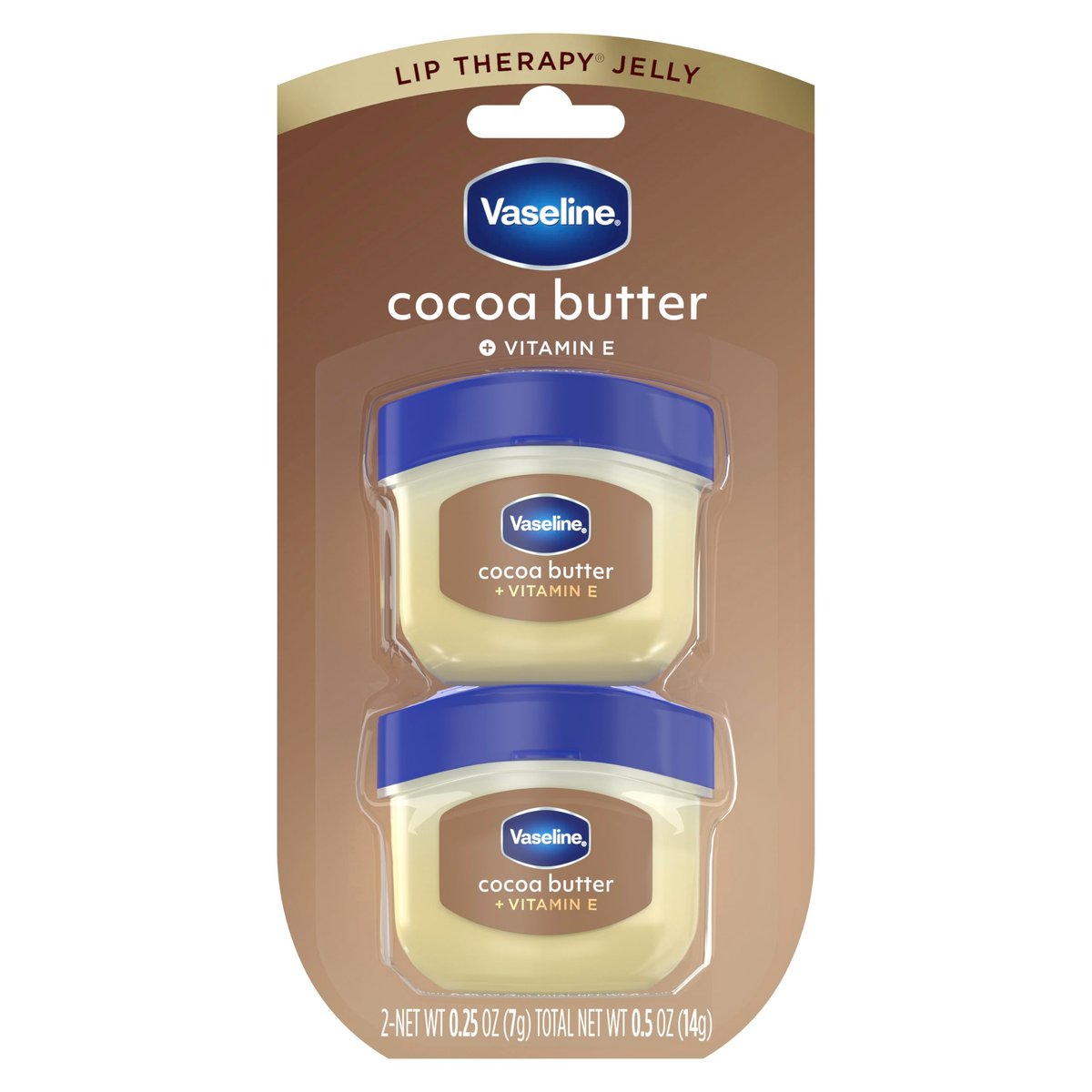 Vaseline Lip Balm Mini 2er-Pack Kakaobutter – Feuchtigkeitsspendender Lippenbalsam für trockene, rissige Lippen, 0,5 oz
