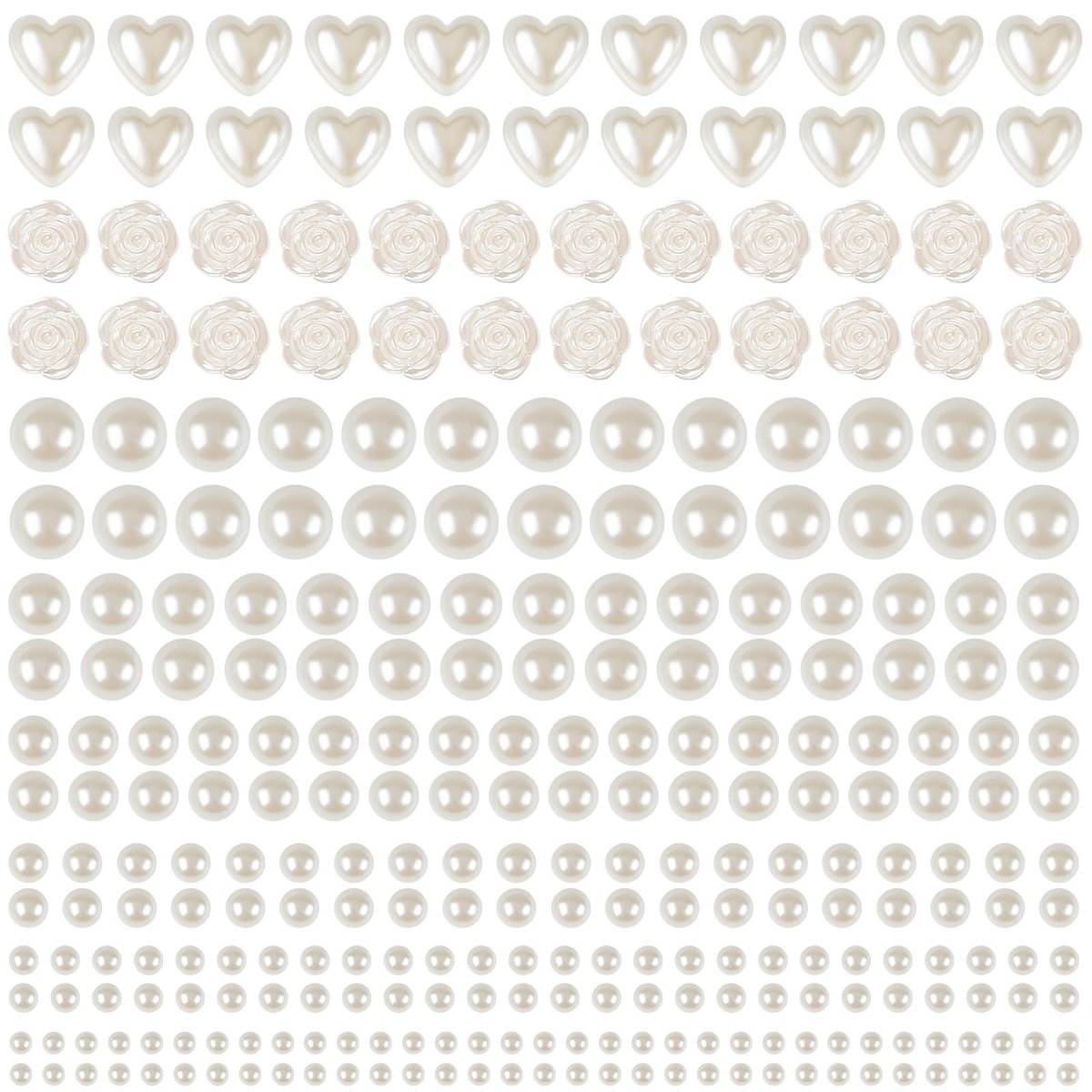 GIFOHAPY 4366 Perlenaufkleber selbstklebend, Perlsticker für Basteln, Kinder, verschiedene Größen & Formen, 3mm/4mm/5mm/6mm/8mm/10mm/Rose/Herzform