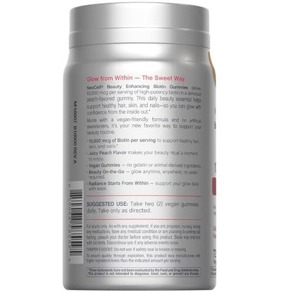 NeoCell Biotin 10000 mcg Gummis – 72 Stück | Schönheitsergänzung für Haare, Haut und Nägel | Pfirsichgeschmack