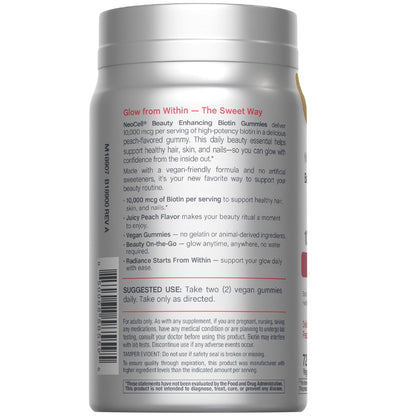 NeoCell Biotin 10000 mcg Gummis – 72 Stück | Schönheitsergänzung für Haare, Haut und Nägel | Pfirsichgeschmack