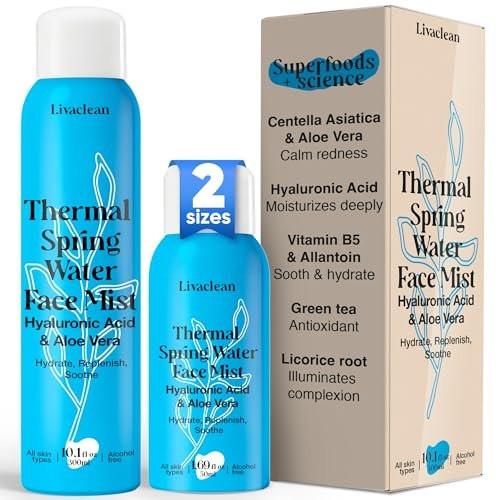 Thermalquellwasser Gesichtsspray 300ml + 50ml - Feuchtigkeitsspendender Nebel mit Hyaluronsäure & Aloe Vera, beruhigend & kühlend, mineralreiche Hautpflege, erfrischend