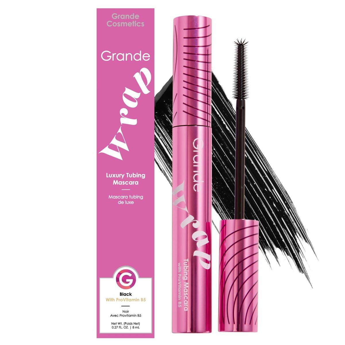 Grande Cosmetics GrandeWRAP Tubing Mascara – Aufbaubares Volumen & Länge, Lift, Curl & Trennung, Anti-Verschmieren, Leicht, Flocken-Frei, Ganztägiger Halt, Einfache Entfernung, Angereichert mit ProVitamin B5 – Schwarz