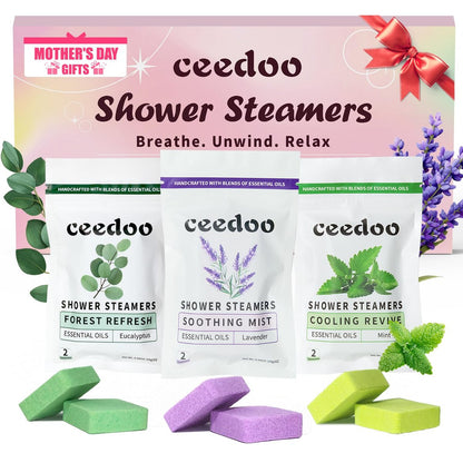Ceedoo Duschbomben Aromatherapie 6er-Pack - Muttertagsgeschenk für Teenager & Erwachsene, Geburtstagsgeschenk für Frauen - Natürliche ätherische Öle für Stressabbau & Entspannung, Home Spa Selbstpflege