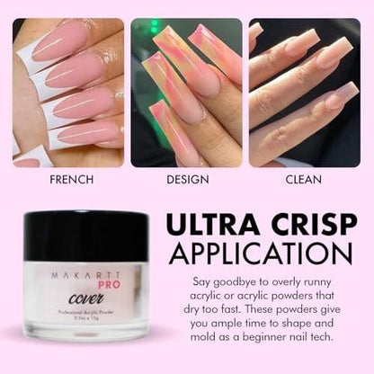 MakarttPro Mini Acryl-Nagelset für Anfänger 12-teilig – Starter-Set mit rosa & klarem Acrylpulver, EMA-Monomer, Kolinsky-Pinsel und Nagelzubehör