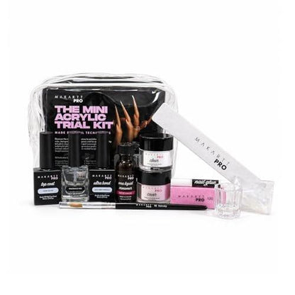 MakarttPro Mini Acryl-Nagelset für Anfänger 12-teilig – Starter-Set mit rosa & klarem Acrylpulver, EMA-Monomer, Kolinsky-Pinsel und Nagelzubehör