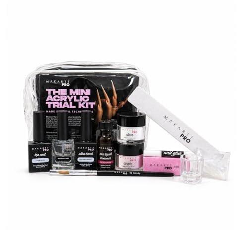 MakarttPro Mini Acryl-Nagelset für Anfänger 12-teilig – Starter-Set mit rosa & klarem Acrylpulver, EMA-Monomer, Kolinsky-Pinsel und Nagelzubehör