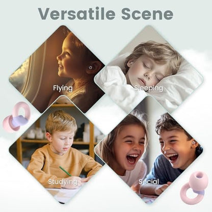 JUSTRVN Kinder Ohrstöpsel (ab 6 Jahren) – 2 Paar wiederverwendbare Gehörschutzstöpsel für kleine Gehörgänge mit 6 Aufsätzen, weiche Silikon-Ohrstöpsel für Schlafen, Konzentration, Reisen, Geselligkeit, Konzerte & Hörschutz (25–30 dB)