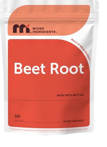 Micro Ingredients Rote-Bete-Extrakt, 360 Weichkapseln mit MCT-Öl | Natürliche Rote-Bete-Quelle | Rote-Bete-Ergänzung | Nicht-GMO