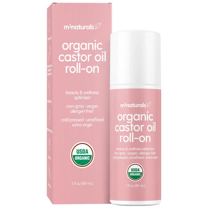 M3 Naturals Bio-Kaltgepresstes Rizinusöl Roll-On – Hexanfrei, USDA Bio, 89 ml – Pflegendes Treatment für Haare, Haut & Augenbrauen – Saubere Anwendung