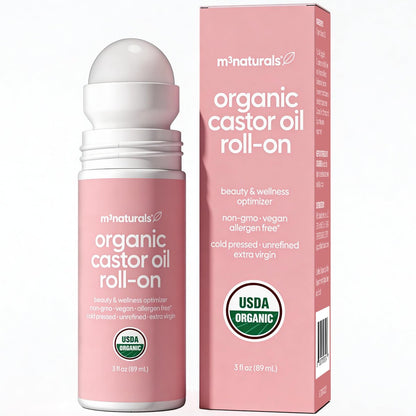 M3 Naturals Bio-Kaltgepresstes Rizinusöl Roll-On – Hexanfrei, USDA Bio, 89 ml – Pflegendes Treatment für Haare, Haut & Augenbrauen – Saubere Anwendung