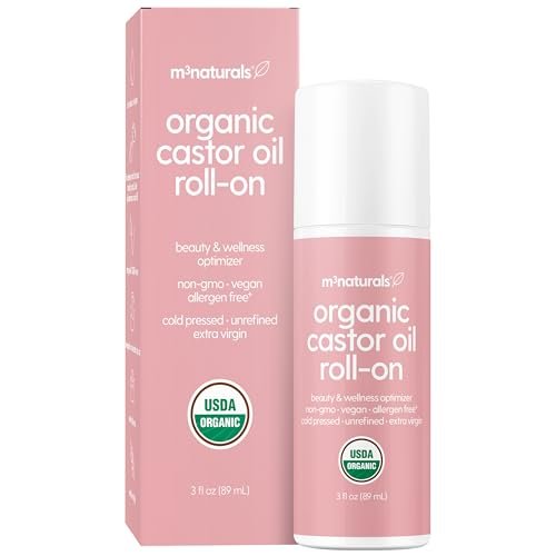 M3 Naturals Bio-Kaltgepresstes Rizinusöl Roll-On – Hexanfrei, USDA Bio, 89 ml – Pflegendes Treatment für Haare, Haut & Augenbrauen – Saubere Anwendung