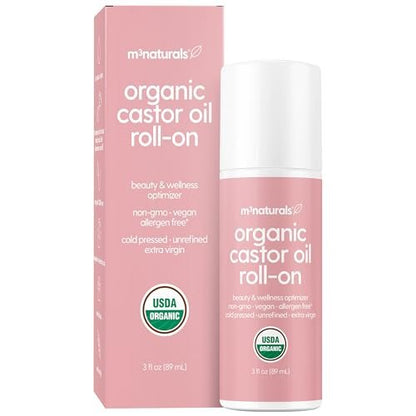 M3 Naturals Bio-Kaltgepresstes Rizinusöl Roll-On – Hexanfrei, USDA Bio, 89 ml – Pflegendes Treatment für Haare, Haut & Augenbrauen – Saubere Anwendung