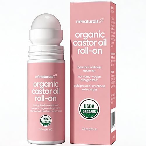 M3 Naturals Bio-Kaltgepresstes Rizinusöl Roll-On – Hexanfrei, USDA Bio, 89 ml – Pflegendes Treatment für Haare, Haut & Augenbrauen – Saubere Anwendung