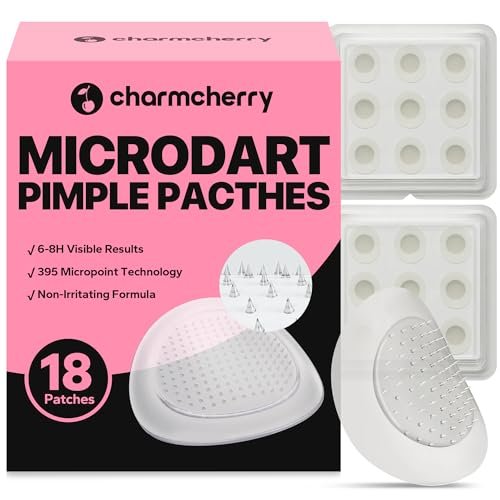 CharmCherry Pimple Patches für das Gesicht (18 Stück) – Mikrodart-Akne-Pflaster mit Salicylsäure, Hydrokolloid-Fleckenpflaster, schnell wirkend gegen frühe tiefe Pickel, Mitesser & zystische Akne
