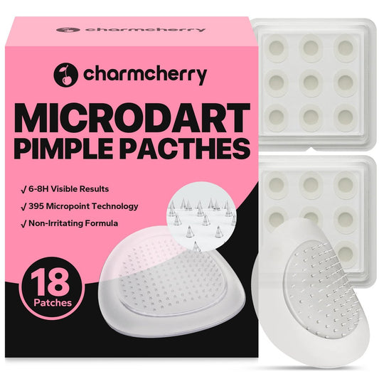CharmCherry Pimple Patches für das Gesicht (18 Stück) – Mikrodart-Akne-Pflaster mit Salicylsäure, Hydrokolloid-Fleckenpflaster, schnell wirkend gegen frühe tiefe Pickel, Mitesser & zystische Akne