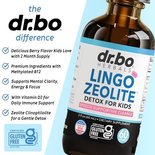 Zeolit-Detox für Kinder Lingo Drops – Natürliche Lingo Zeolith-Tropfen mit methyliertem B12 & D3, reines Clinoptilolith – Flüssig-Detox zur Körperreinigung ab 3 Jahren, 2 oz