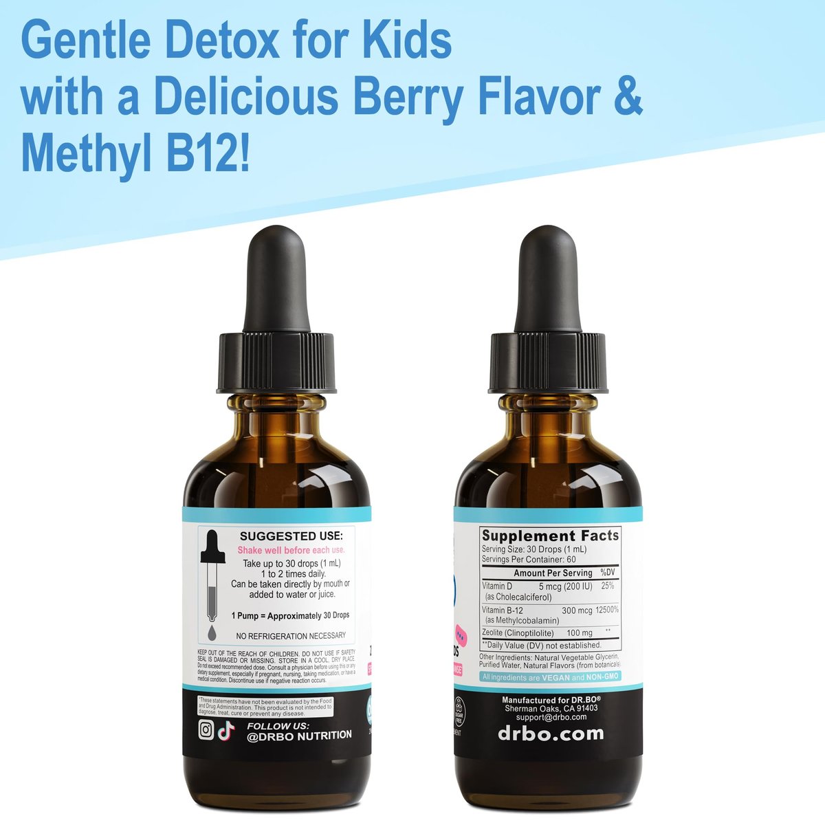 Zeolit-Detox für Kinder Lingo Drops – Natürliche Lingo Zeolith-Tropfen mit methyliertem B12 & D3, reines Clinoptilolith – Flüssig-Detox zur Körperreinigung ab 3 Jahren, 2 oz