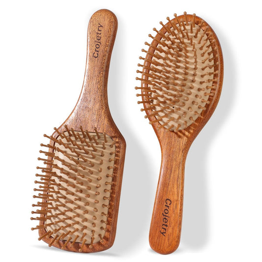 2-teiliges Bambus-Haarbürsten-Set für Haarwachstum (Oval & Quadratisch) – Natürliche Holz-Kopfhautmassagebürste mit Bambusborsten, entwirrende Haarbürste für Frauen, Männer, alle Haartypen – Ergonomischer Griff