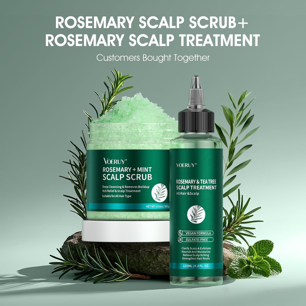 VOERUY Kopfhautbehandlung mit Rosmarin und Teebaumöl – Erfrischendes Leave-In Scalp Detox für trockene, juckende Kopfhaut, vegan & tierversuchsfrei, 120 ml