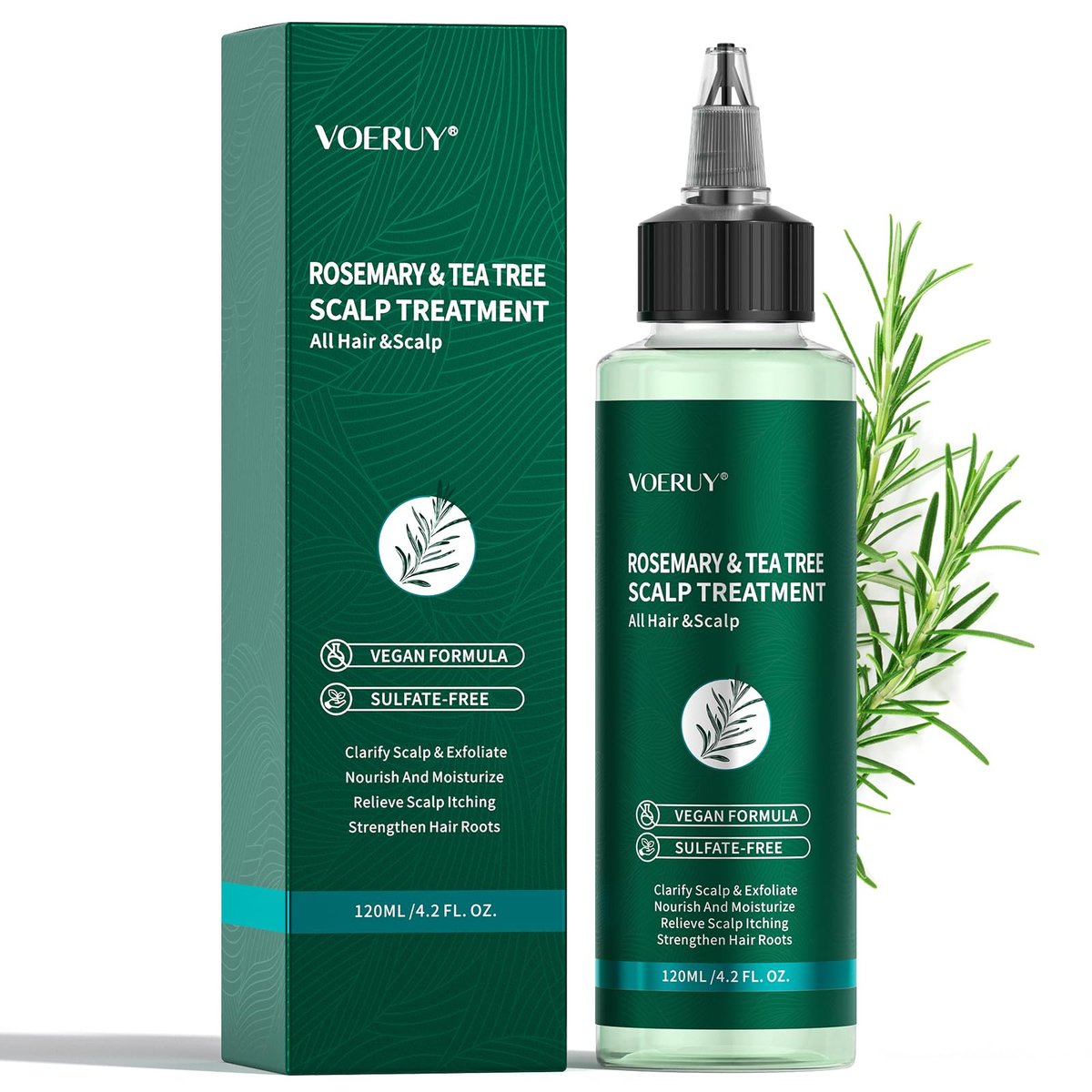 VOERUY Kopfhautbehandlung mit Rosmarin und Teebaumöl – Erfrischendes Leave-In Scalp Detox für trockene, juckende Kopfhaut, vegan & tierversuchsfrei, 120 ml