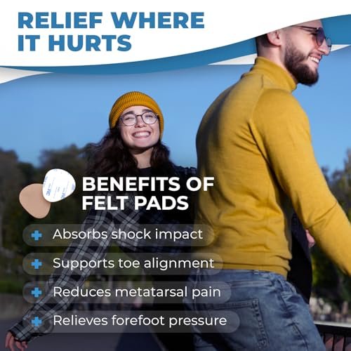 Metatarsal-Pads für Damen und Herren – 12 Stück, 1/4 Zoll dick, Ballenpolster, ganztägige Schmerzlinderung und Komfort – Vorfußpolster bei Metatarsalgie, Morton-Neurom