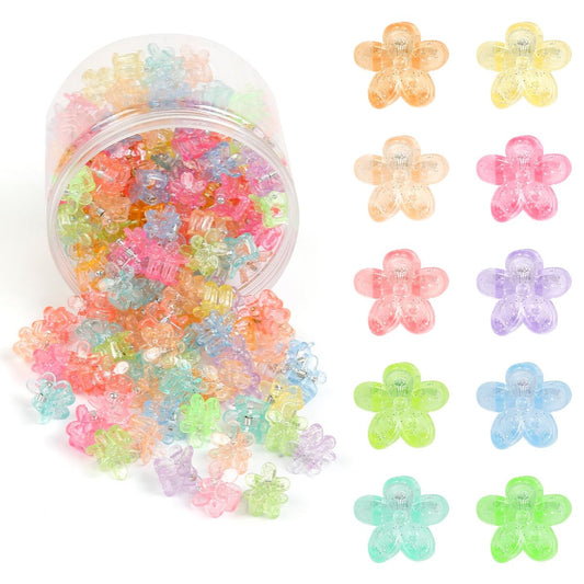 100 Stück Mini Blumen Haarspangen für Frauen Mädchen, Bunte kleine Krallenclips Starker Halt Glitzer Baby Haarklammern Süße Kieferclips für feines Haar Kinder Haaraccessoires