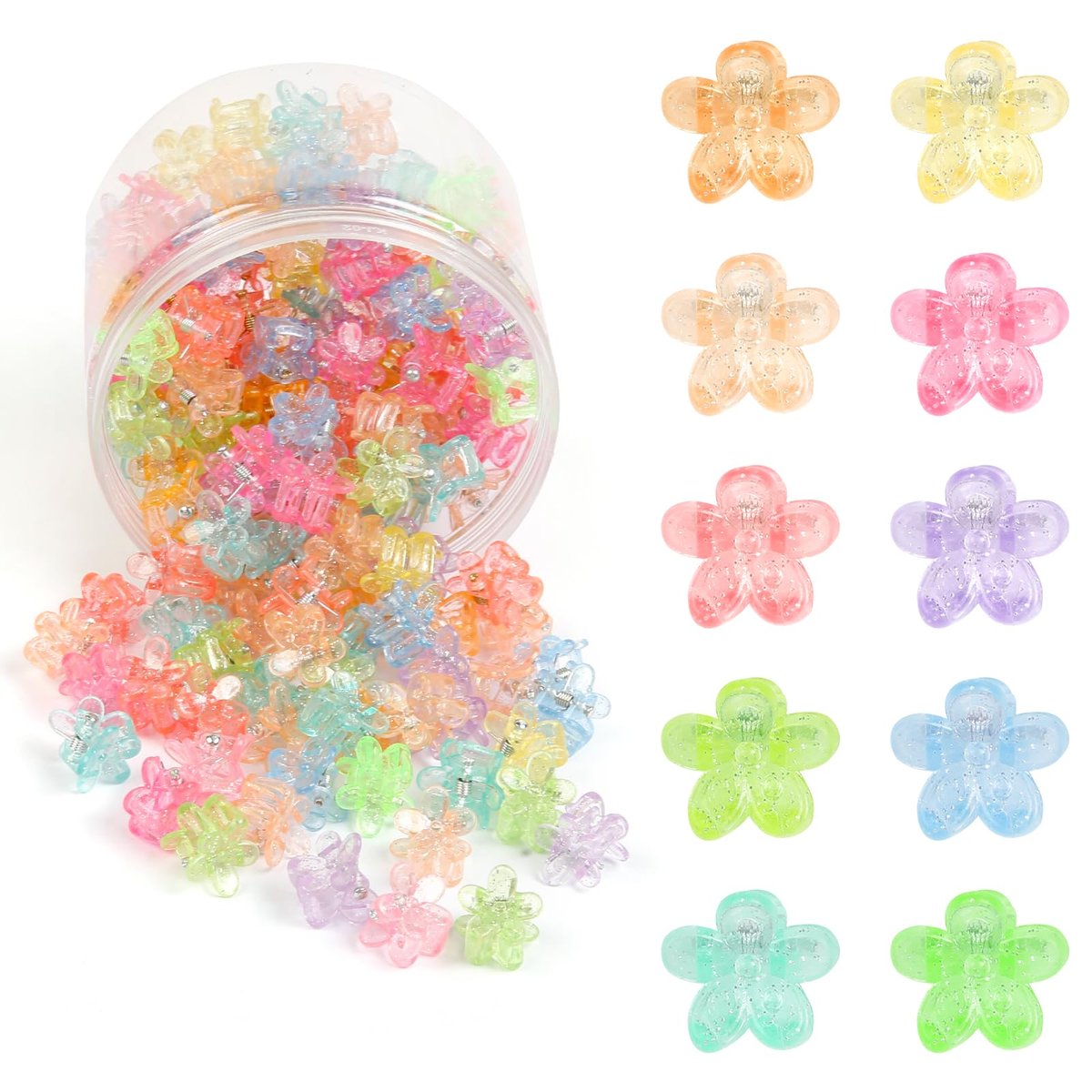 100 Stück Mini Blumen Haarspangen für Frauen Mädchen, Bunte kleine Krallenclips Starker Halt Glitzer Baby Haarklammern Süße Kieferclips für feines Haar Kinder Haaraccessoires