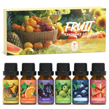 Soulorigin Fruchtige Ätherische Öle Set, Duftöl Set für Diffuser, Aroma Diffuser Öl für Kerzenherstellung - Ananas, Süße Orange, Traube, Grüner Apfel, Blaubeere, Wassermelone