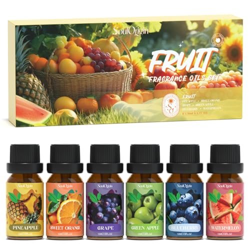 Soulorigin Fruchtige Ätherische Öle Set, Duftöl Set für Diffuser, Aroma Diffuser Öl für Kerzenherstellung - Ananas, Süße Orange, Traube, Grüner Apfel, Blaubeere, Wassermelone